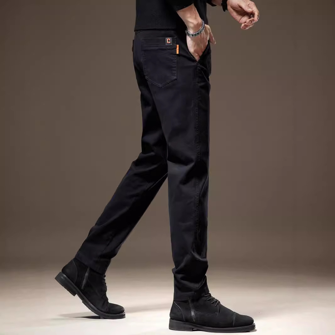 High-end Pure Cotton Business Pants Men's Slim-fit Tingles Korean-style Black Long Pants Men's Thin Straight Men's Casual Pants