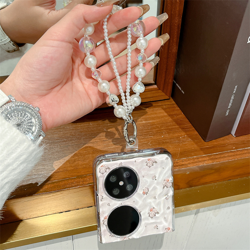 Capa para celular Huawei Pocket 2, dobrável com textura ondulada, resistente a quedas, estampa de rosas em tela cheia, design simples para mulheres._voghion.com