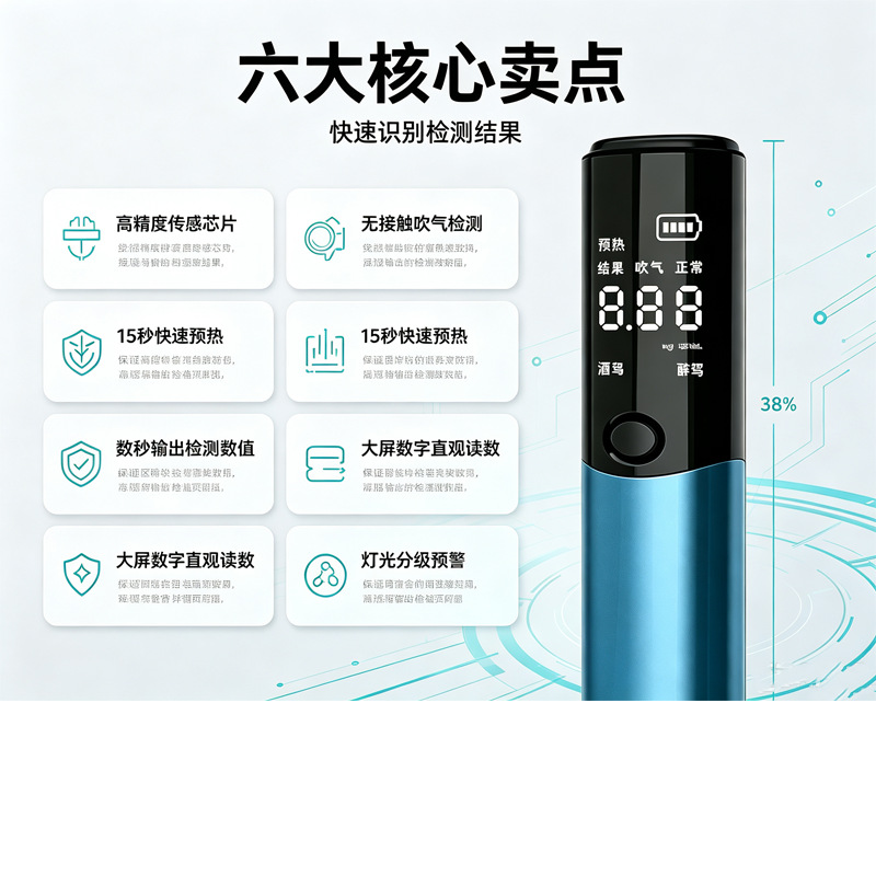 Portable breath alcohol tester, high-precision home-use alcohol detection device with electrochemical sensor, compact design
