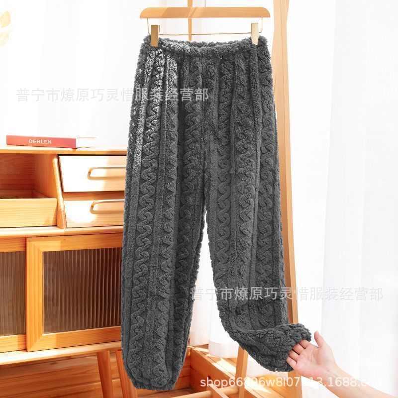 Pantalones de pijama de franela de coral de dibujos animados, pantalones de pijama de hombre, pantalones de invierno de otoño de mujer, pantalones caseros