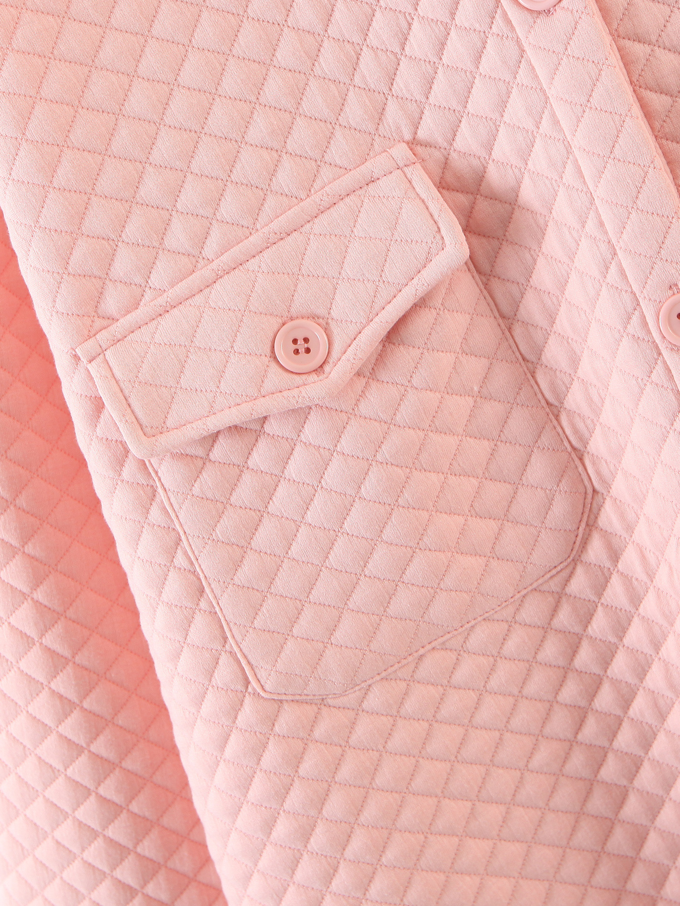 Pink Long Sleeve Diamond Shirt Quilted Jacket NSXFL103662