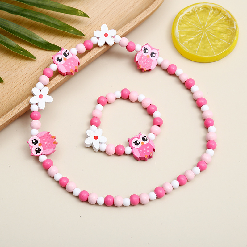 Cute Cartoon Character Flower Arylic Stoving Varnish Girl's Bracelets Necklace 1 Set display picture 10
