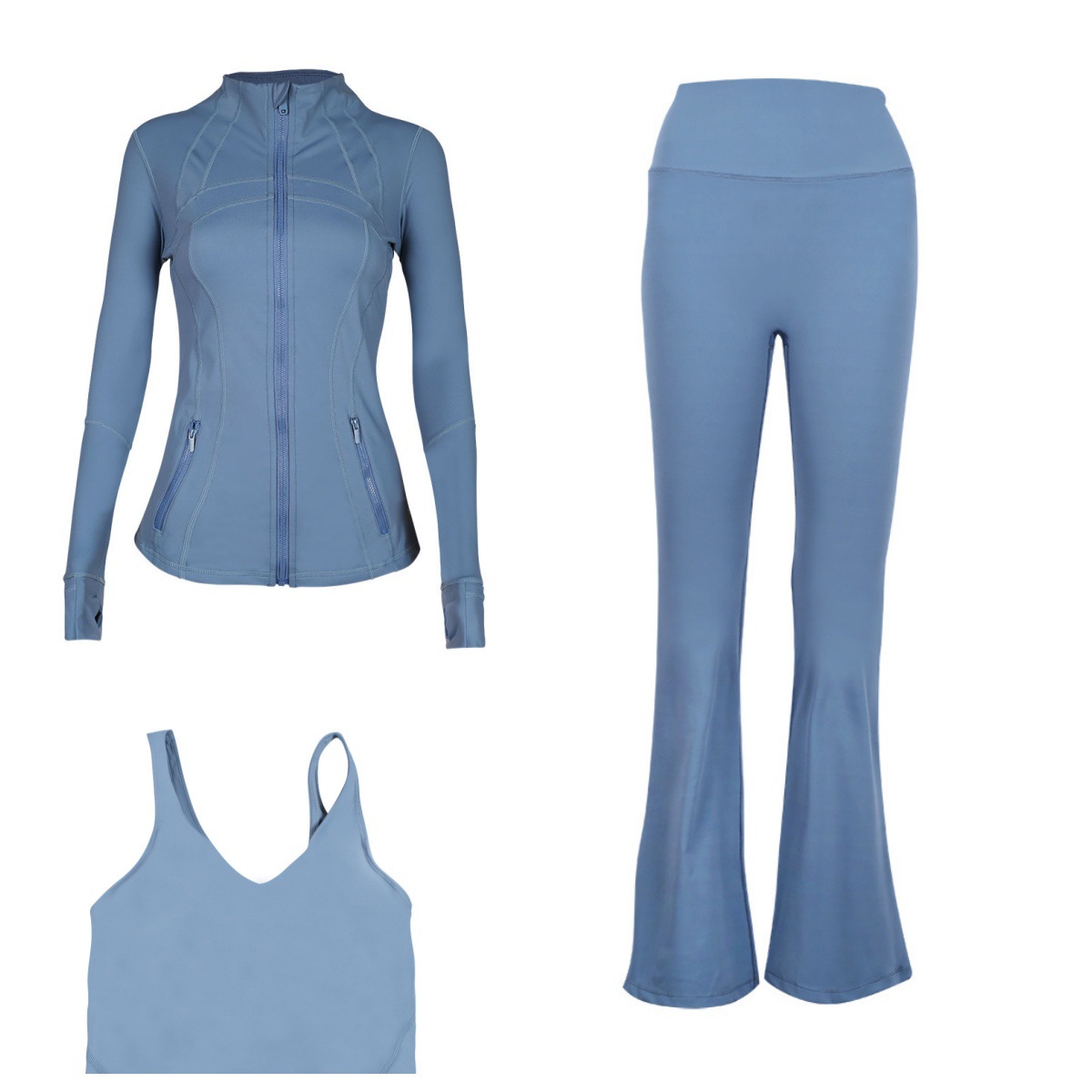 Flared Pants Jacket U Back Bra Sports Set 3 Piece Fitness Run Yoga Women's Clothing Workout Gym Fitness Running Yoga Set_ecoleips.com