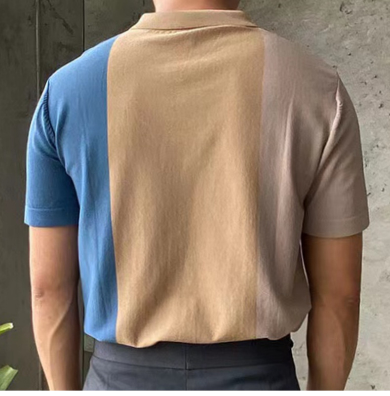 2024 New Men's Summer Contrast Spliced Men's Knitwear Short Sleeved Business Polo Shirt_voghion.com