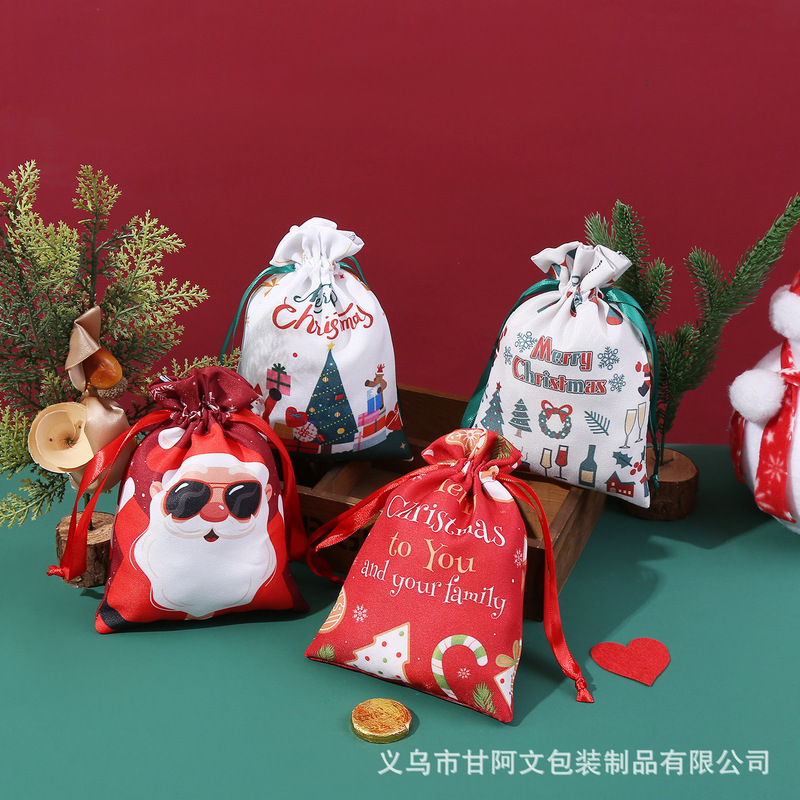 クロスボーダー新しいクリスマスポリエステルデジタルプリント巾着ポケットクリスマスキャンディギフト包装収納装飾バッグ|undefined