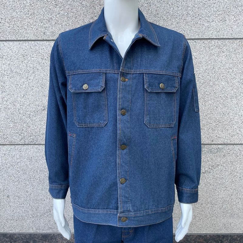 春秋长袖牛仔工作服纽扣套装耐磨防烫加厚绣字定制LOGO电焊劳保服|undefined