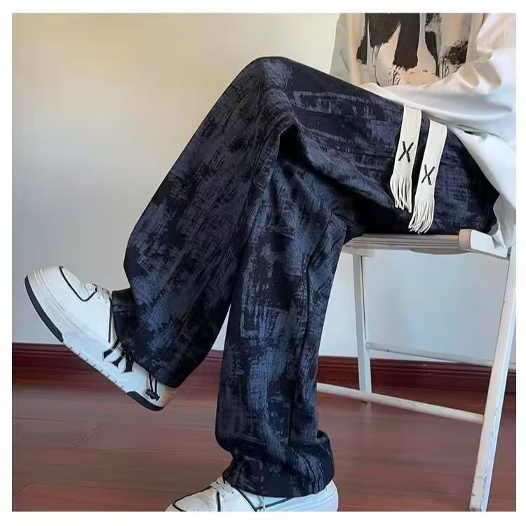 American Tie-Dye Pants Men's Autumn and Winter New Fashion Brand Sports Loose Retro Ink Style Casual Wide Leg Straight Pants