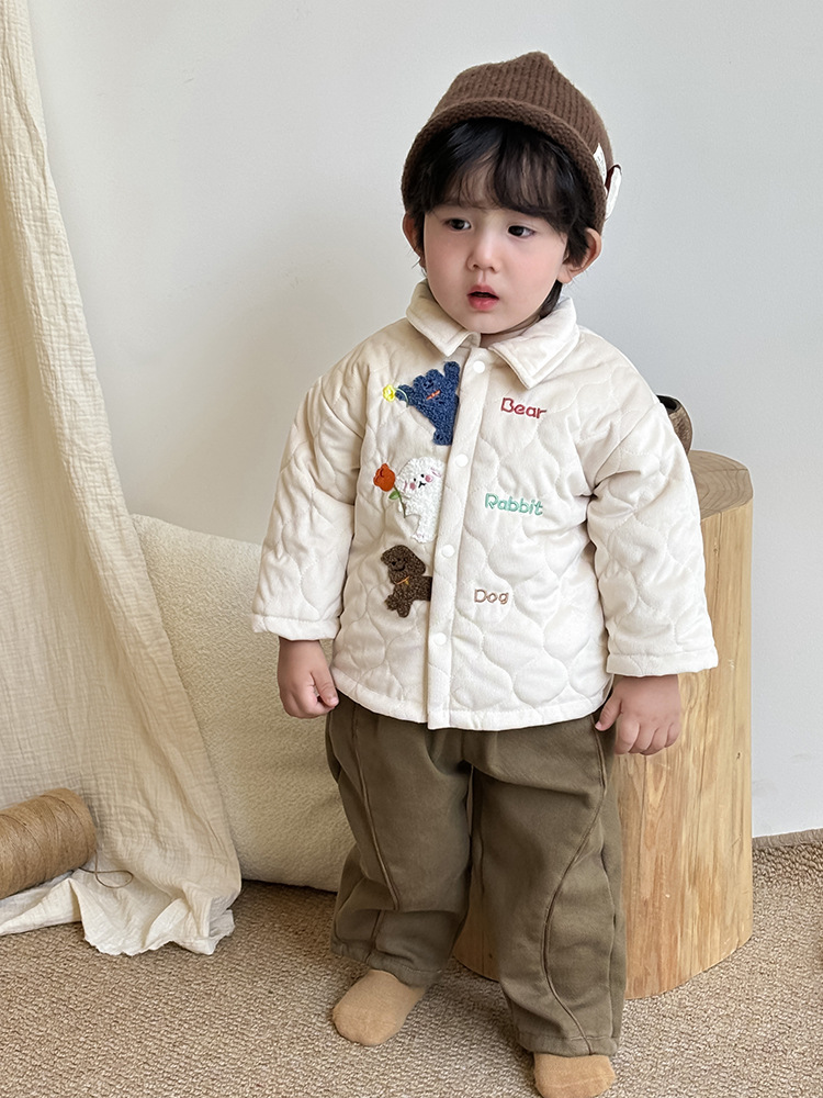 Abrigo cálido engrosado de otoño e invierno para niños Ropa de invierno acolchada linda chaqueta de algodón para bebés más traje de jeans de terciopelo