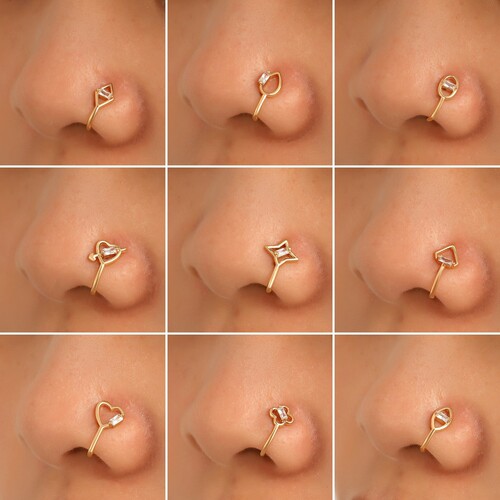 European and American non-perforated geometric U-shaped nose clip copper inlaid zircon flower drop love nose ring fake nose piercing jewelry