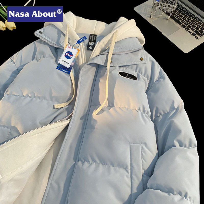 La NASA anti-temporada abrigo de algodón acolchado falso de dos piezas con capucha Jinjiang abrigo de algodón acolchado para hombres y mujeres mismo invierno engrosado abrigo de pan abrigo de algodón acolchado