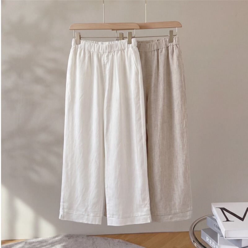 Tencel Linen Straight Wide-Leg Pants for Women, Summer Loose Elastic Waist Breathable Versatile Artistic White Casual Pants Tencel Linen Straight Wide-Leg Pants for Women, Summer Loose Elastic Waist Breathable Versatile Artistic White Casual Pants
