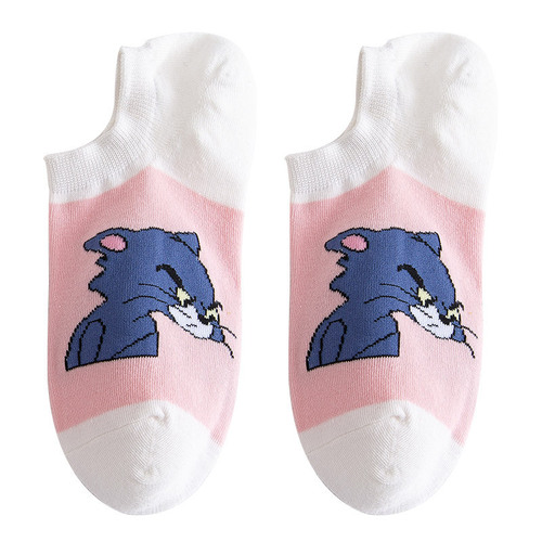 Women's personalized cartoon cat and mouse invisible socks spring and summer new socks for women shallow mouth short anti-slip socks