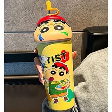 蜡笔小新涂鸦小新600ml保温杯 卡通可爱小新便携316吸管直饮水杯