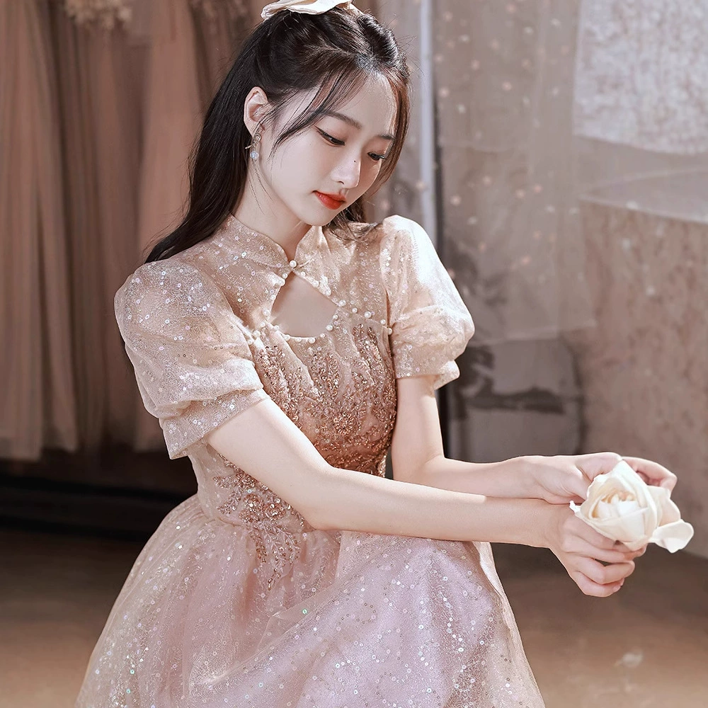 Вечернее платье для миниатюрных женщин, легкая роскошь, нишевое высококлассное банкетное элегантное платье для дня рождения, художественного экзамена, выступления.