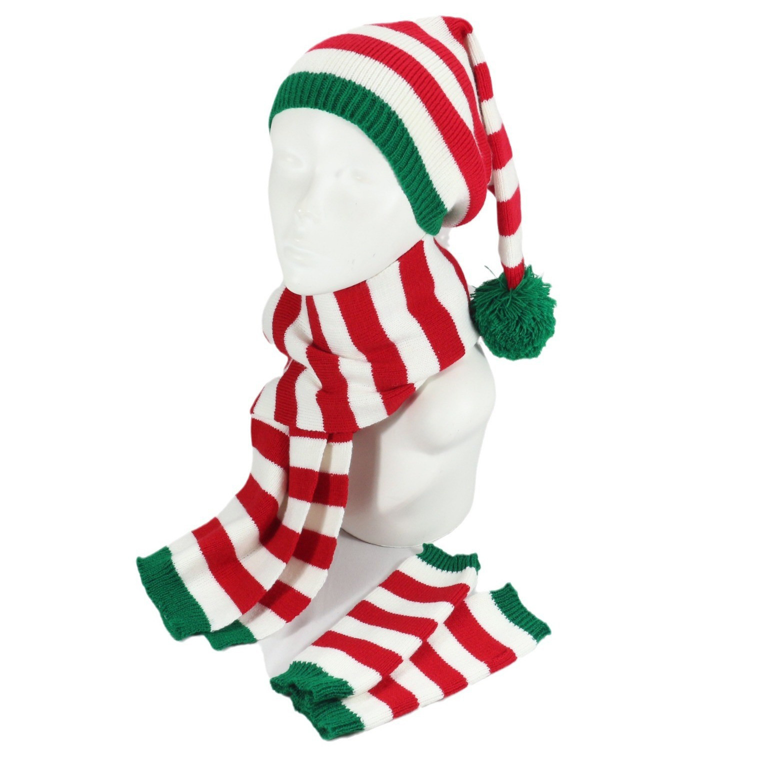 Christmas knit three-piece hat, scarf, glove, winter classic striped wool_voghion.com