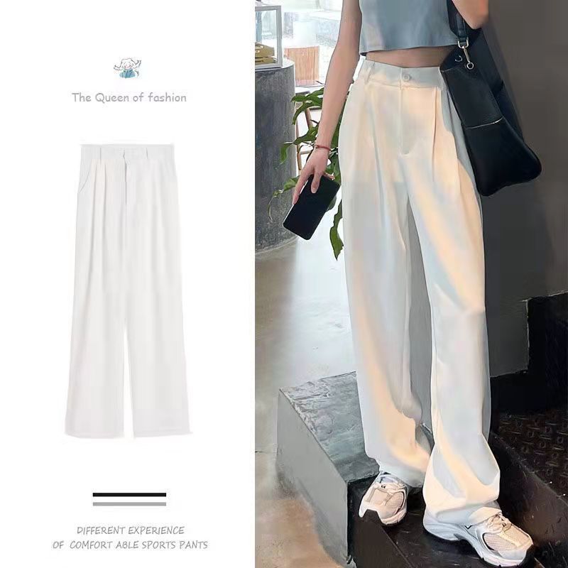 white Suit pants spring and autumn Drape Paige Thin section Easy Show thin Elastic waist Straight Broad leg leisure time Mopping the floor