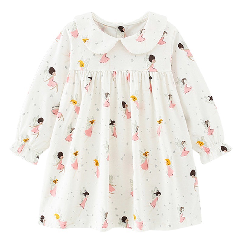 En stock malwee niños vestido de otoño nuevos niños de manga larga impresa cuello redondo casual niña princesa vestido