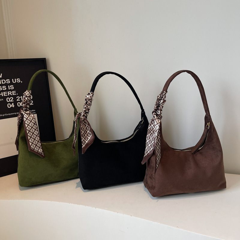 Suede Leather Bag for Women, High-End Retro Handbag, Soft Shoulder Bag, Autumn and Winter New Commuter Underarm Bag