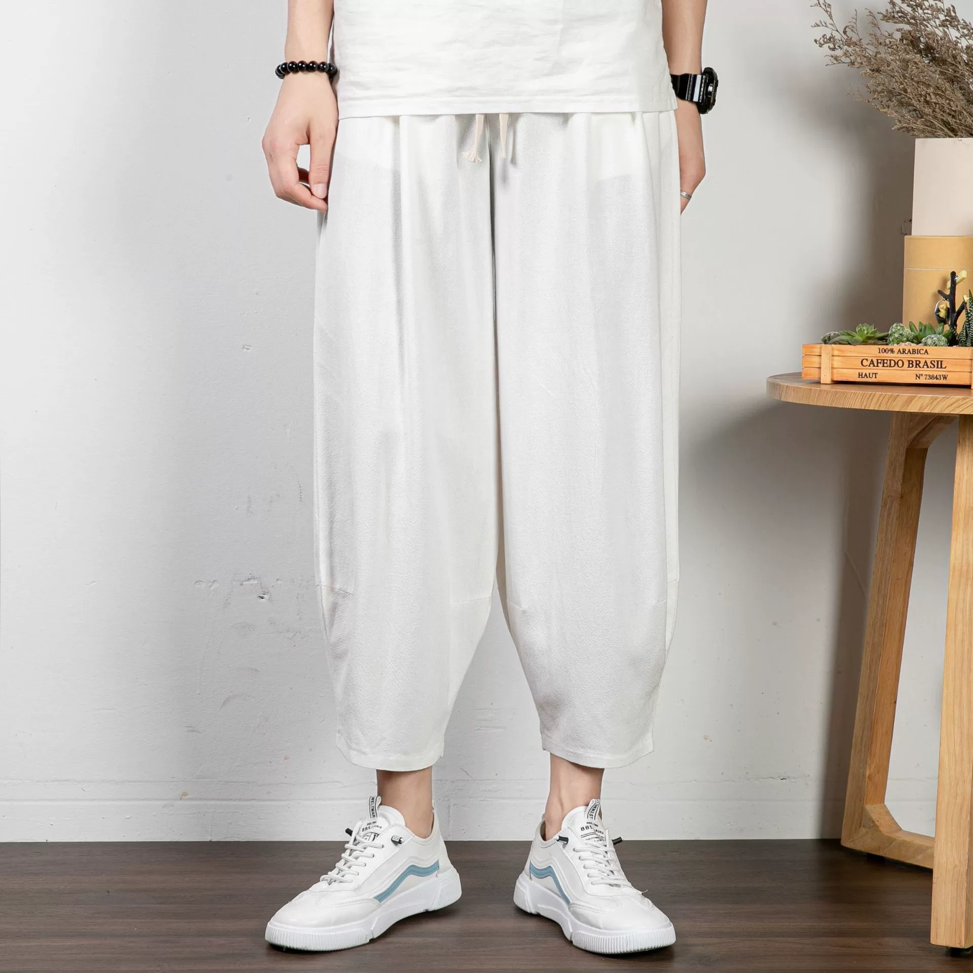 Классические летние штаны в китайском стиле из хлопка и льна, oversize, свободный крой, плюс размер