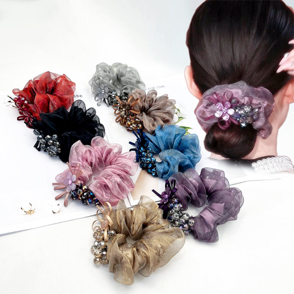 Chouchou haut de gamme, nouveau modèle 2025, pour chignons, accessoire tendance pour maman avec fleur en acétate, vente en gros_voghion.com