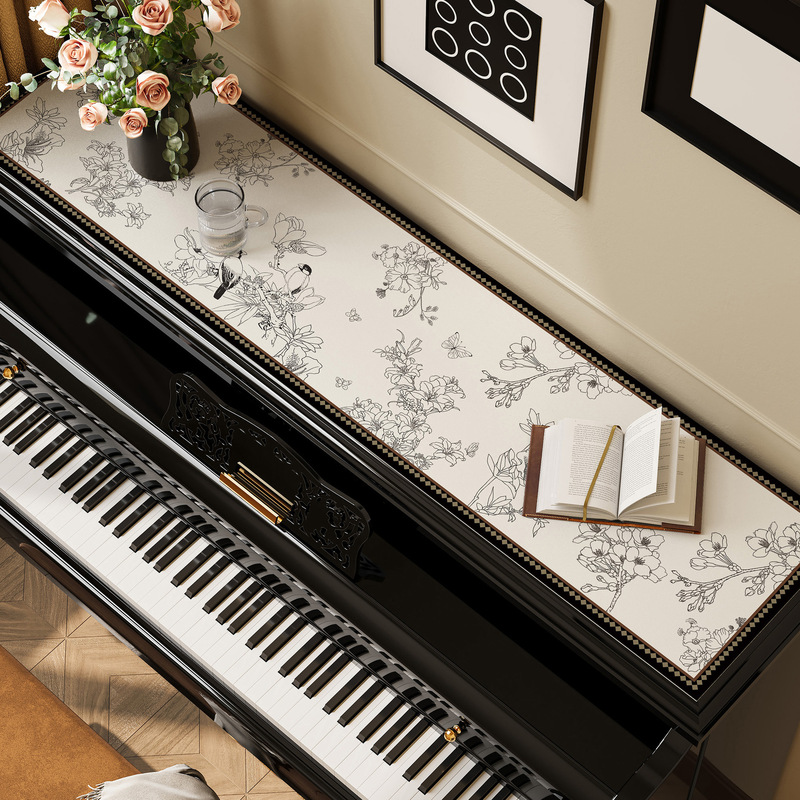 Black and White Floral Piano Cushion Cover, Accessible Luxury and High-End Piano Top Dust-Proof, Water-Absorbent, Non-Slip, No-Wash Leather Desktop Protection Pad Black and White Floral Piano Cushion Cover, Accessible Luxury and High-End Piano Top Dust-Proof, Water-Absorbent, Non-Slip, No-Wash Leather Desktop Protection Pad
