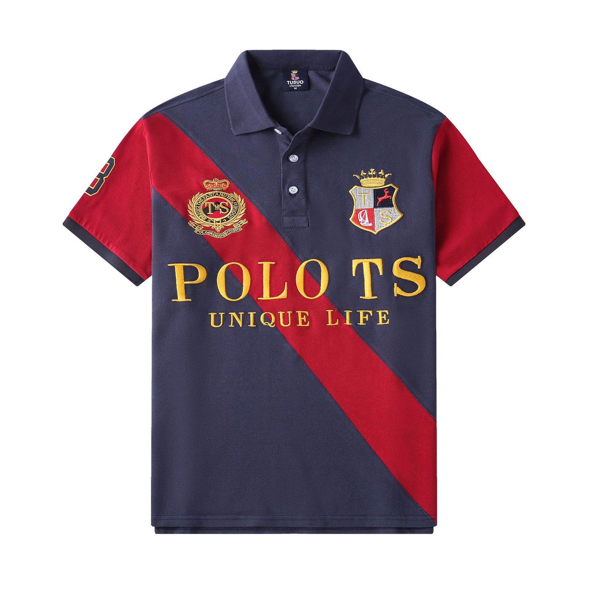 Polo deportivo nuevo de estilo británico para hombre, manga corta, casual transfronterizo, costuras diagonales, bloques de color, algodón, talla grande, golf.