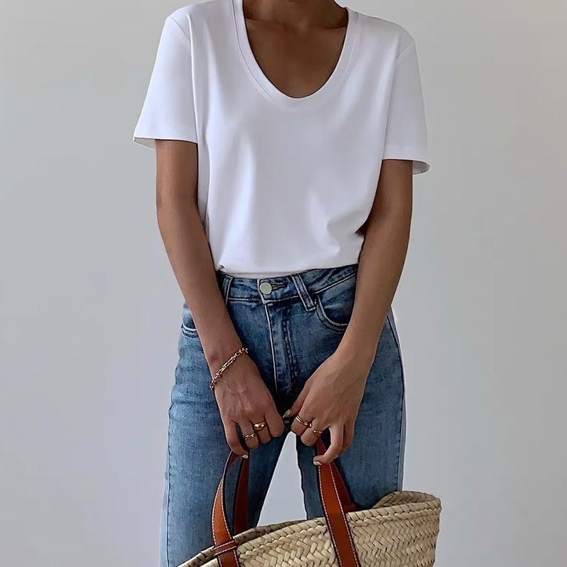 300g T-shirt women's summer 2022 new bottoming shirt loose Korean style versatile casual V-neck short sleeve top