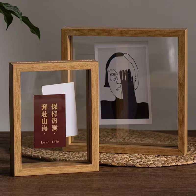 蝴蝶标本中空相框双玻璃透明木质画框摆台DIY压花装裱框厂家批发