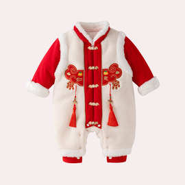 婴儿衣服冬季棉衣周岁男女宝宝拜年服新生儿新年礼服满月连体衣