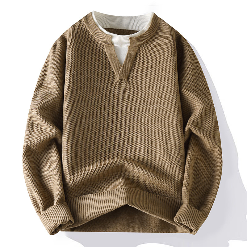 Explosiones transfronterizas de tamaño grande europeo falso dos piezas de camiseta de punto de cuello en V suéter hombre cuello redondo perezoso alta sensación de fábrica al por mayor