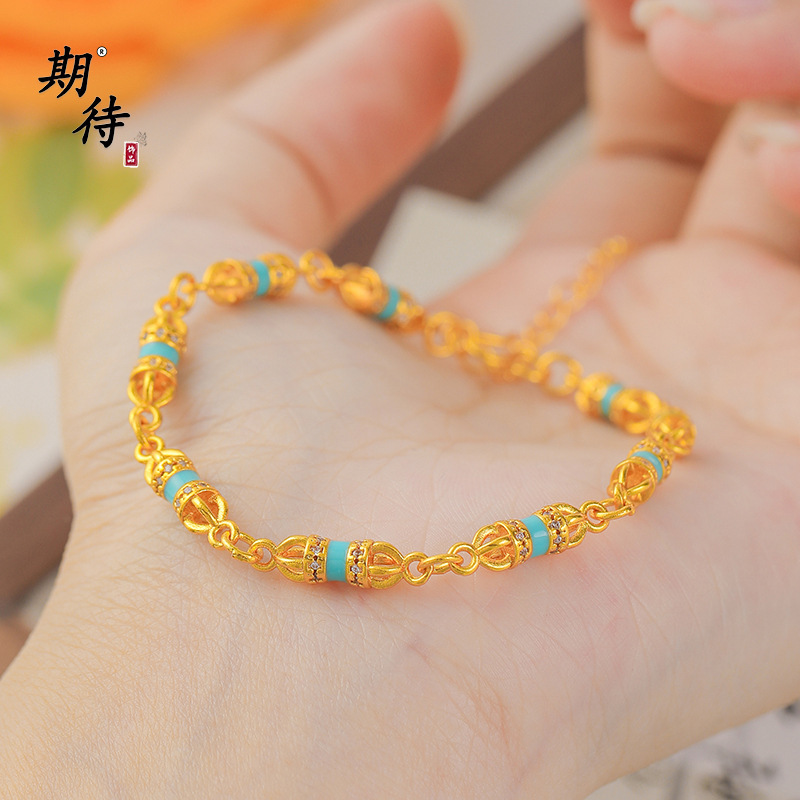 Looking forward to not fading Vietnam sand gold imitation turquoise diamond pestle bracelet simple fashion high beauty value bracelet jewelry women