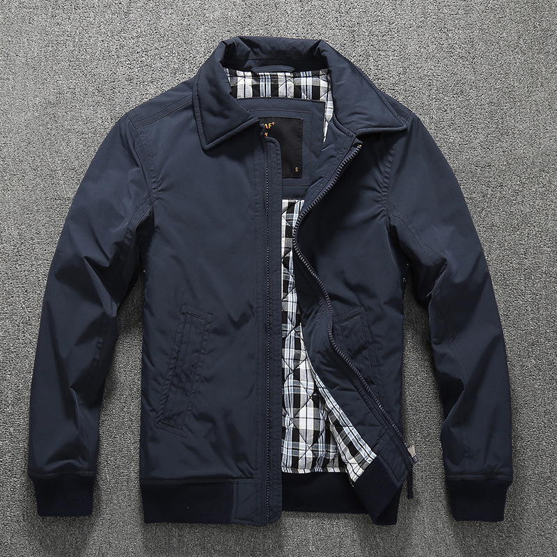 男士商务休闲棉服纯色修身翻领中年夹克爸爸加厚外套2024冬季帅气