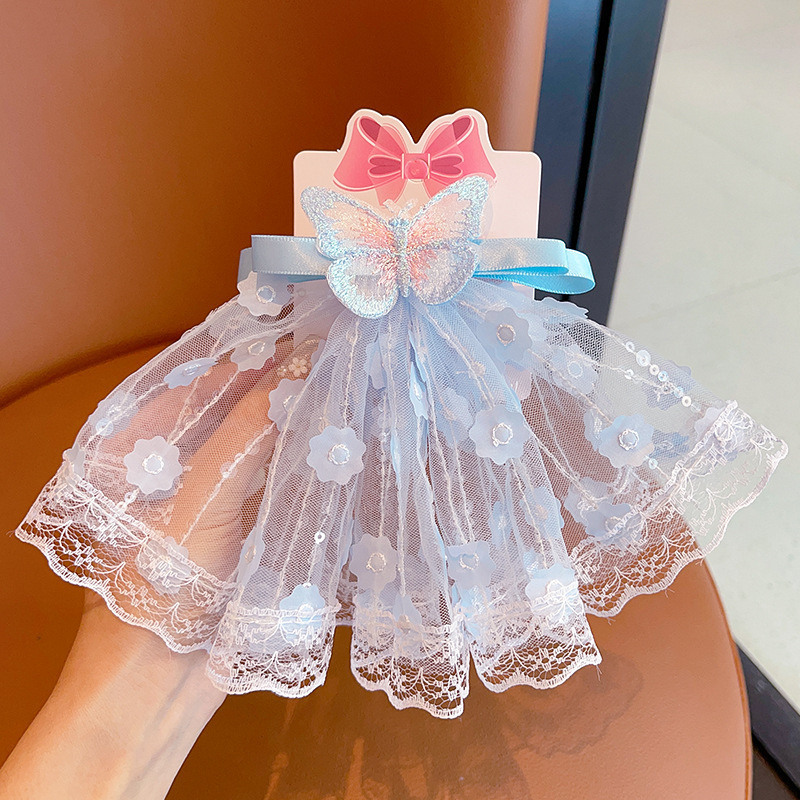 2024 nueva horquilla para niños, cinta de encaje de súper hada, horquilla de lazo, clip superior de temperamento de niña, tocado de niña