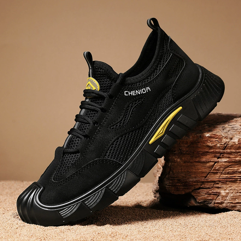 Мужская обувь 2025 весна новая сетчатая поверхность дышащая повседневная обувь для защиты труда модная дикая строительная площадка обувь устойчивая к грязи сетчатая обувь