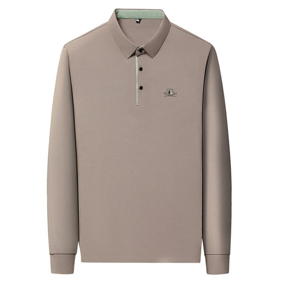 Live Hot Long-sleeved T-shirt Men's Contrast Placket Spring New Lapel Fashionable All-match Middle-aged Men's Polo Shirt