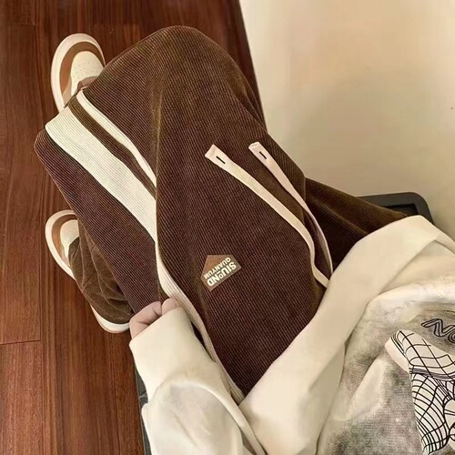 Striped Corduroy Pants for Men—Spring and Autumn Style, American-Style High-Street Sports Trousers—Men's Loose Straight-Leg Casual Pants