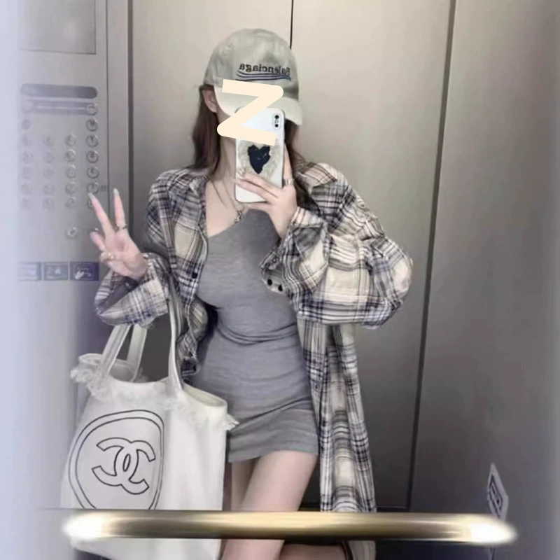 Осенняя ретро свободная клетчатая рубашка с длинными рукавами женская средняя и длинная ленивая повседневная солнцезащитная куртка дикая