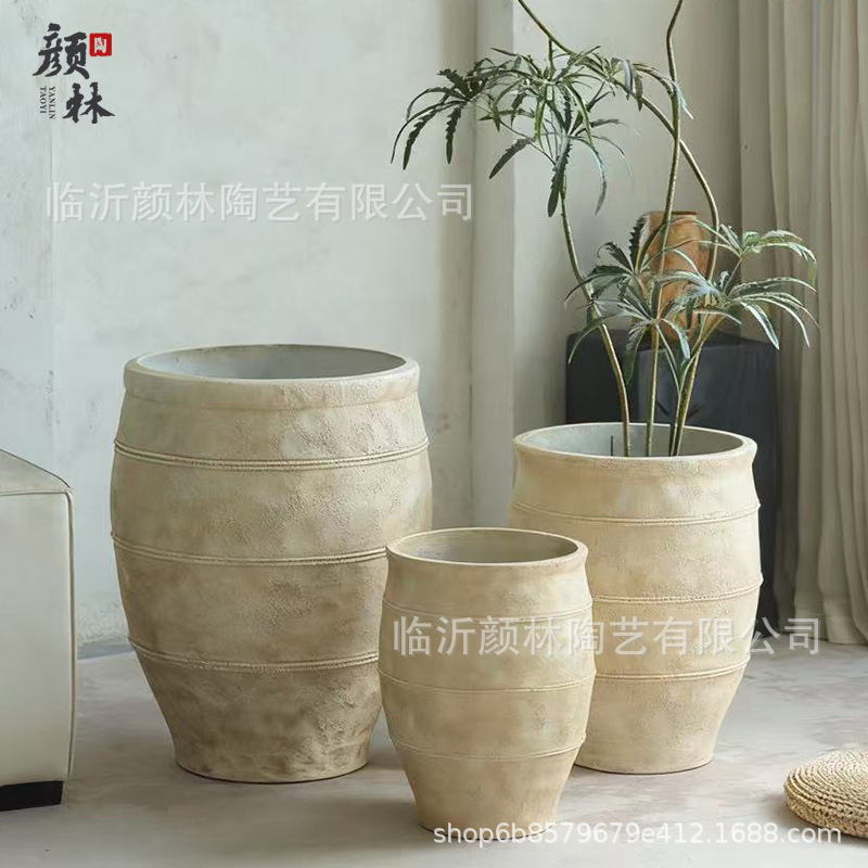 maceta de cemento de alto tipo de plantación de suelo decoración interior simple gran plantación de plantas verdes