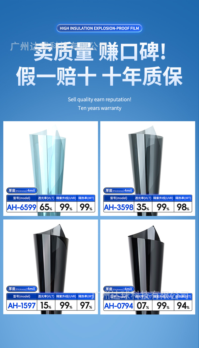Car Window Glass Film Hd Insulation Film Sunscreen Film Explosion-Proof Film National Film Car Solar Film Wholesale