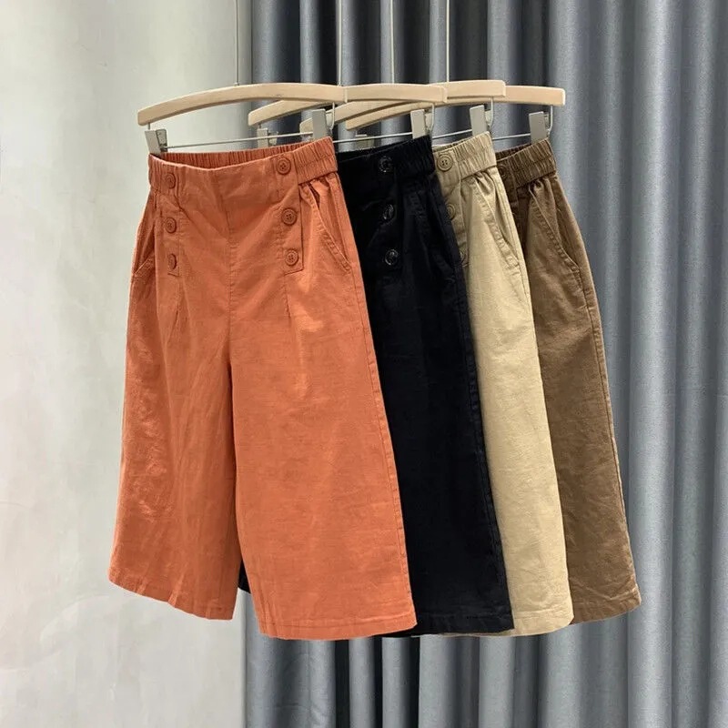 Cotton Cropped Pants Women's Summer Elegant High Waist Slimming Wide Leg Casual Pants Elegant All-match Thin Medium Pants