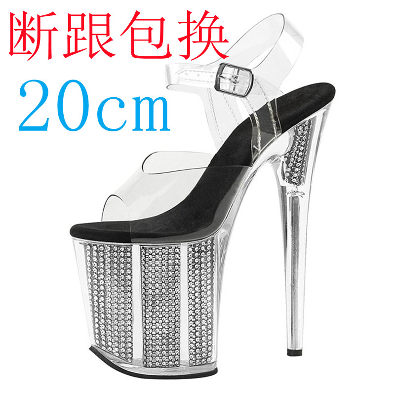 20cm tubo de acero zapatos de tacón antideslizante modelo de desfile zapatos de entrenamiento impermeables especiales de diamante de agua sandalias de cristal transparente image 3