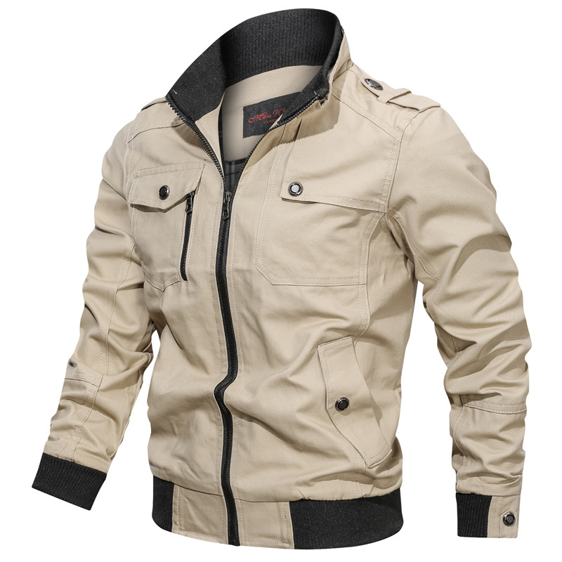 Cross-border AliExpress Amazon nueva chaqueta de color sólido casual con cremallera de cuello de pie chaqueta de hombre chaqueta superior