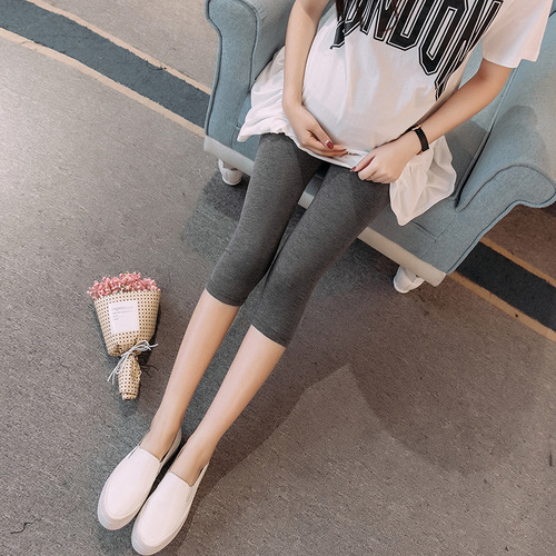 Maternity leggings summer top seven-quarter pants, internet celebrity solid color ankle pants, summer pregnancy middle period seven-quarter pants for women