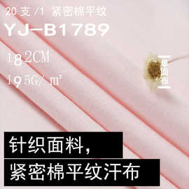 现货 20支单纱全棉单面平纹汗布面料 195克夏季超薄潮牌T恤面料