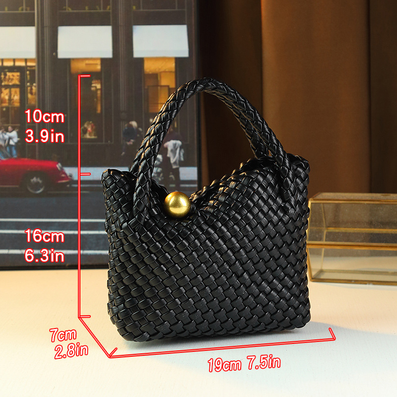 Elegante en verfijnde handgeweven crossbodytas voor dames, gemaakt van PU-leer in zwart-blauw, middelgroot, met ritssluiting en verstelbare schouderband._voghion.com