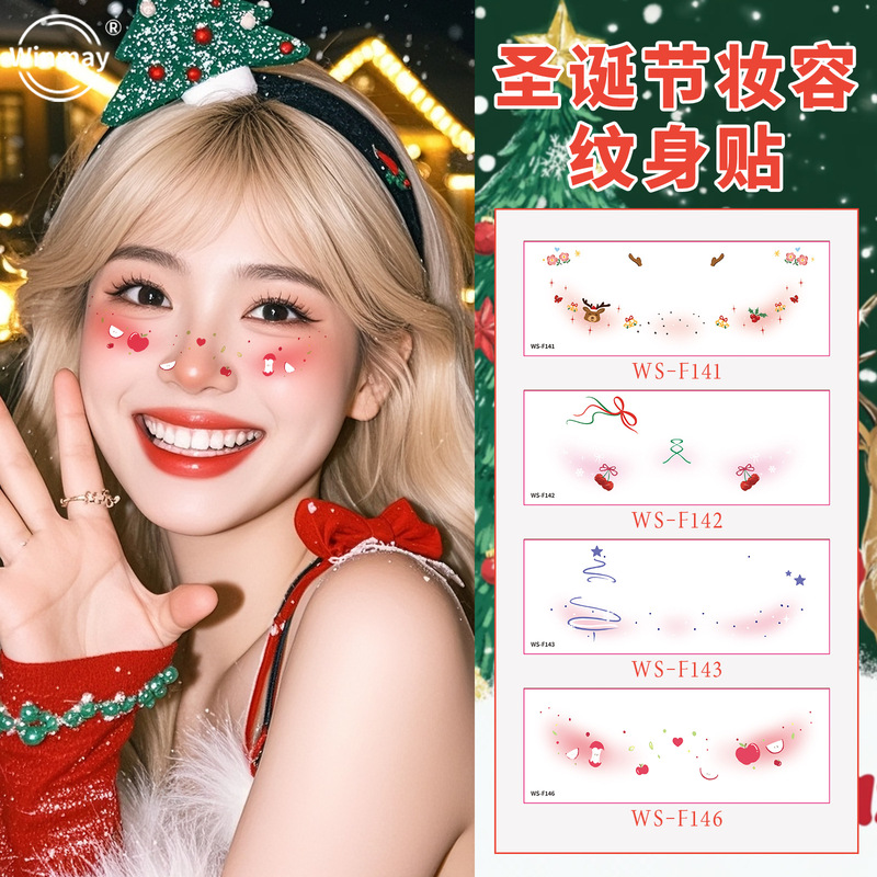 Cross-Border New Product Christmas Makeup Eye Corner Face Stickers High-End Magazine Shooting Facial Decoration Temporary Tattoo Stickers