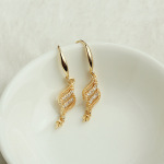 14k包金锆石水波纹耳钩 diy手工饰品配件 金色带珍珠空托批花耳饰