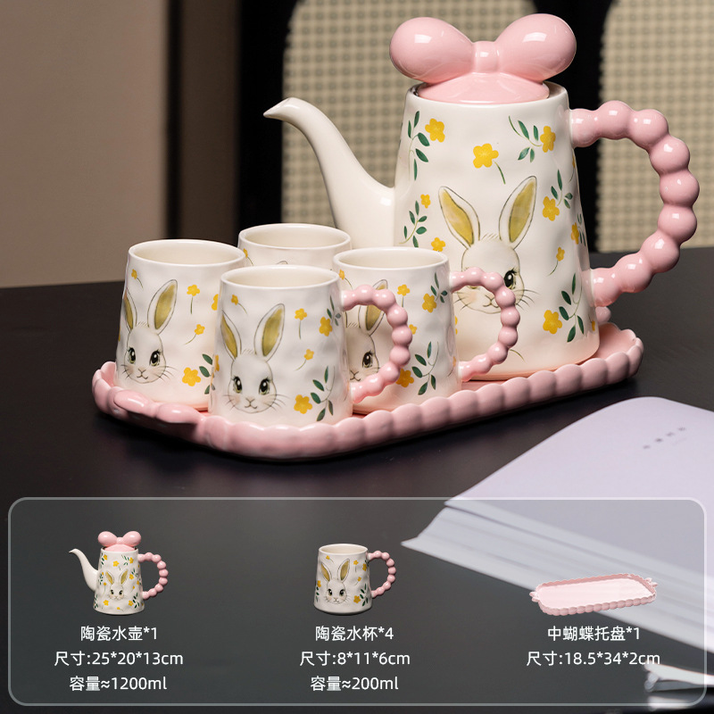 Taza de conejo con mango de alto valor facial lindo taza de agua de niños taza de cerámica doméstica para niñas caja de regalo de cumpleaños