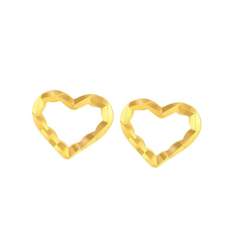 Xu Ping Jewelry Pendientes dorados en forma de corazón Pendientes de amor pequeño de temperamento de alta gama Pendientes de nicho de moda japonesa y coreana Mujeres