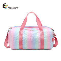 亞馬遜新潮撞色印花可收納防水運動旅行健身包大容量超輕旅行袋女